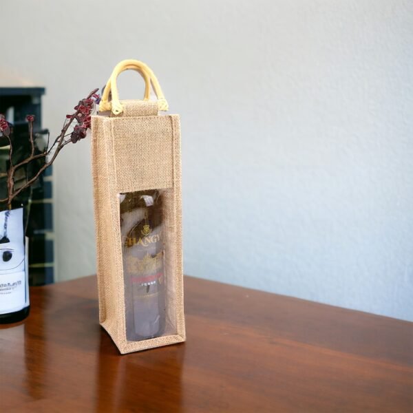 Personalised Jute Wine Bottle Bag, Burlap Wine Bag With Cane Handle. - Image 2