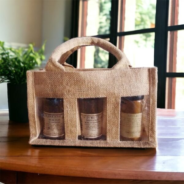 Personalised Three Bottle Jute Wine Bottle Bag, Burlap Wine Bag With PVC Window. - Image 2